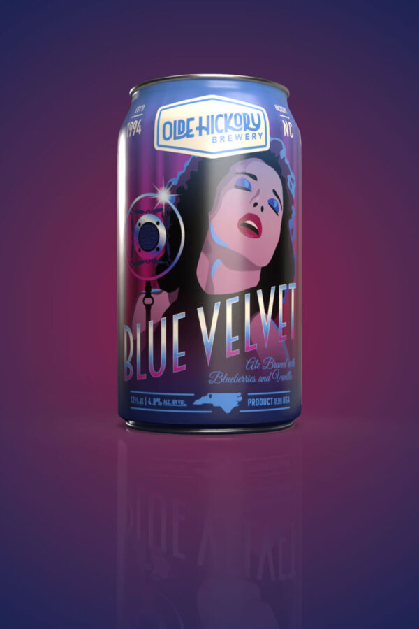 Blue Velvet beer label illustration for Olde Hickory Brewery