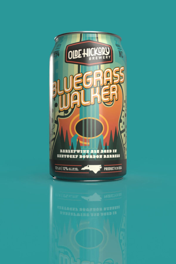 Bluegrass Walker barleywine beer label illustration for Olde Hickory Brewery