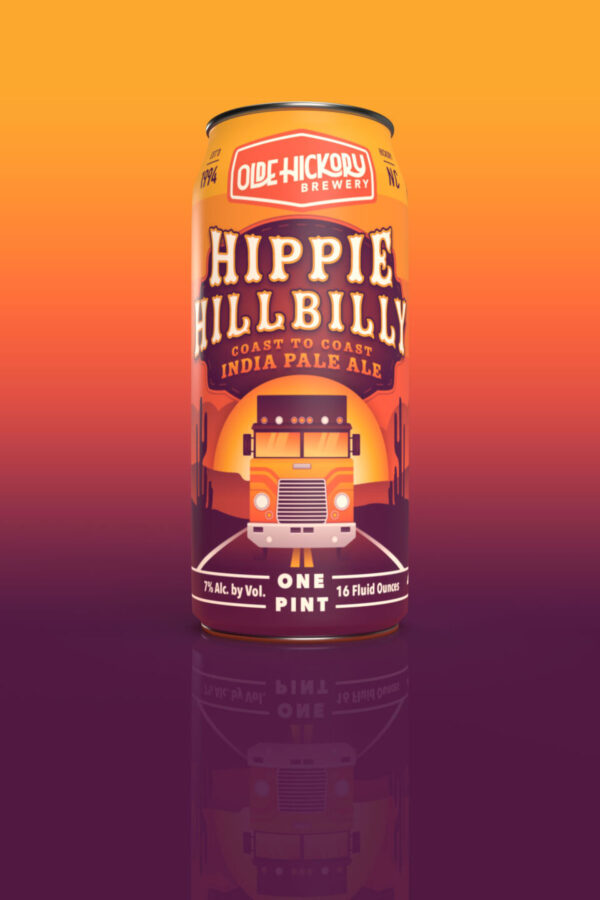 Hippie Hillbilly IPA beer label illustration for Olde Hickory Brewery