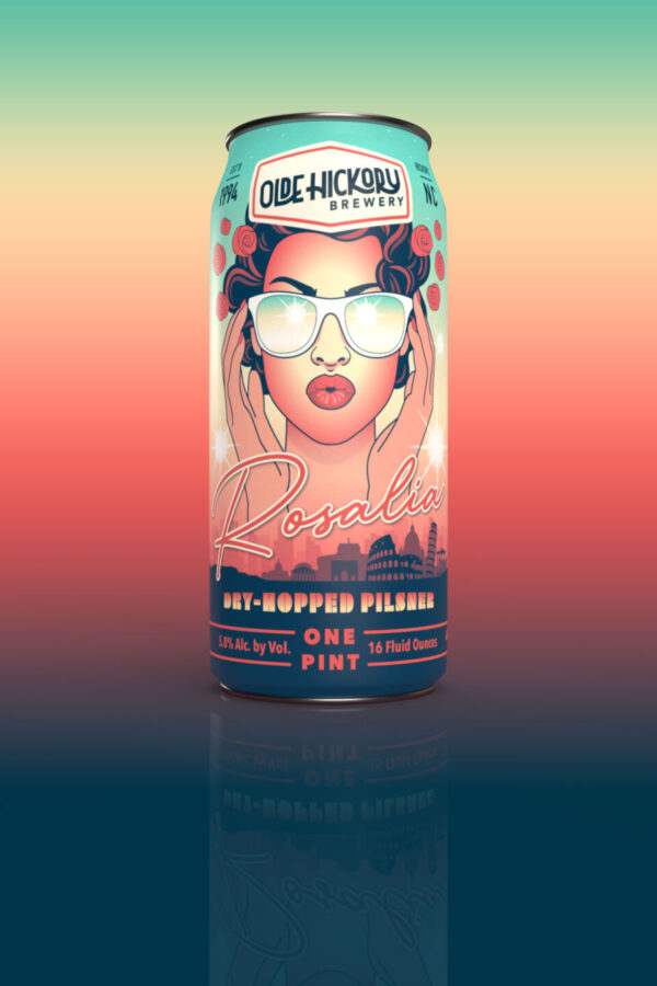 Rosalia Pilsner beer label illustration for Olde Hickory Brewery